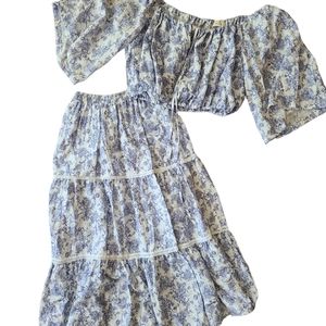 Cynthia Rowley Blue Floral 2 Piece Skirt Set